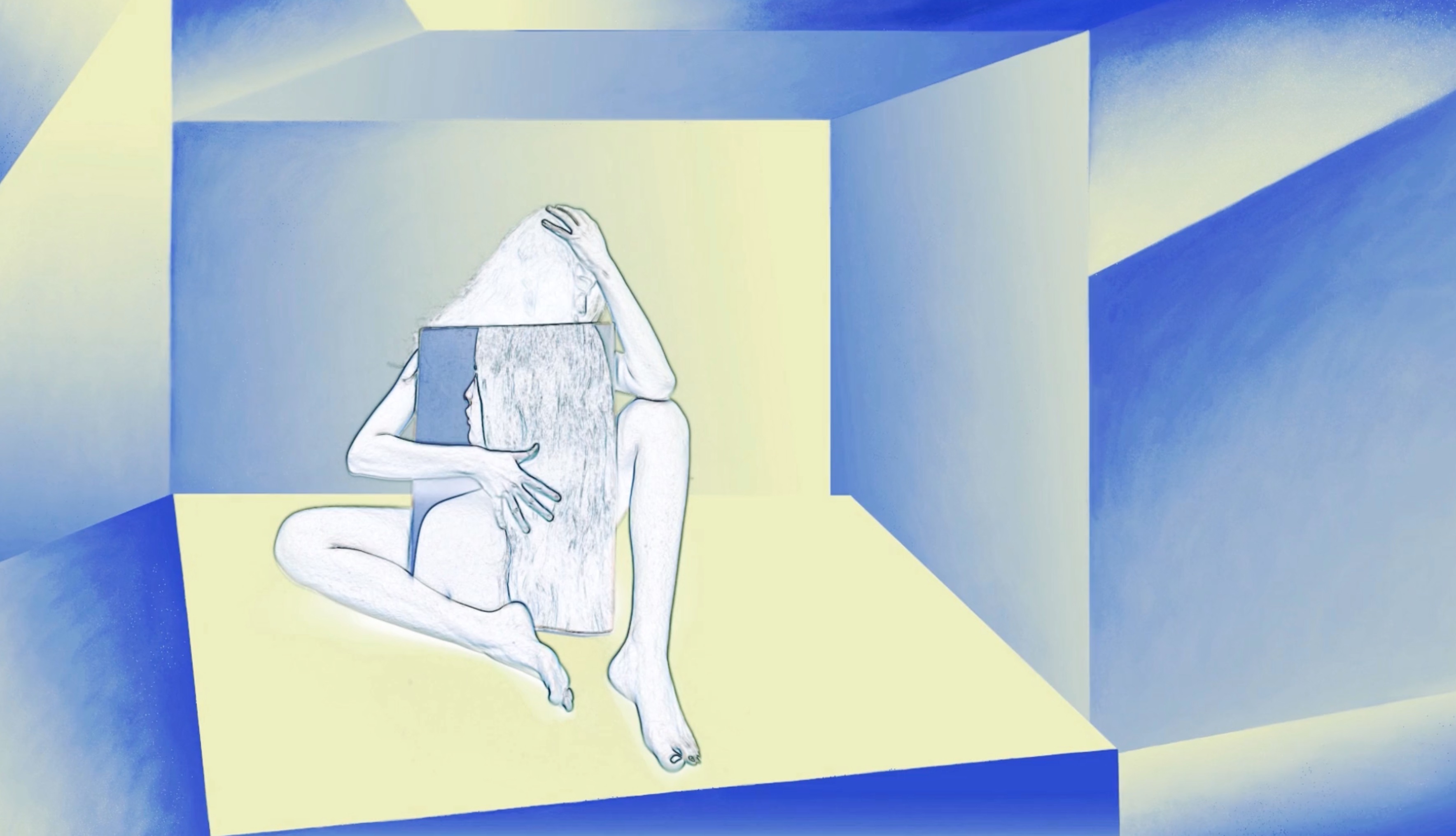 The three contexts, through the blending of subject and environment, respectively show the exploration of me. In the face of self in the mirror - self-examination; women climbing stairs-ld analysis; in linear space, Id decomposes ego and superego at the same time, dualism-multiple possibilities, which will eventually become a whole.